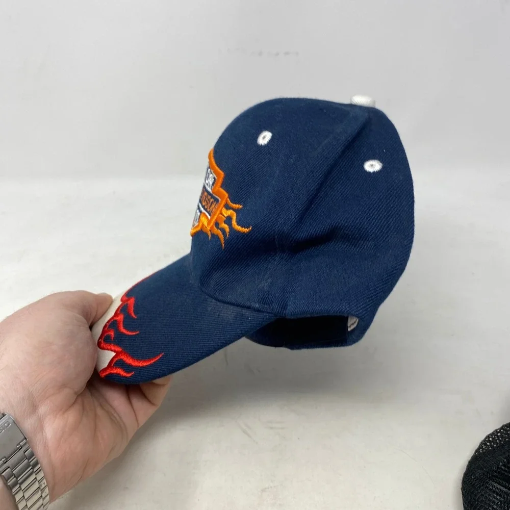Harley-Davidson‎ Navy Blue Wool Flame Embroidered Baseball Cap Hat Adjustable